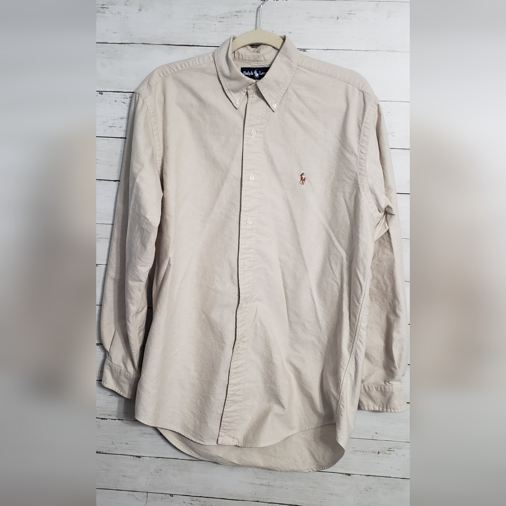 Polo Ralph Lauren Light Tan Button Up Casual Shirt Yarmouth 100% Cotton